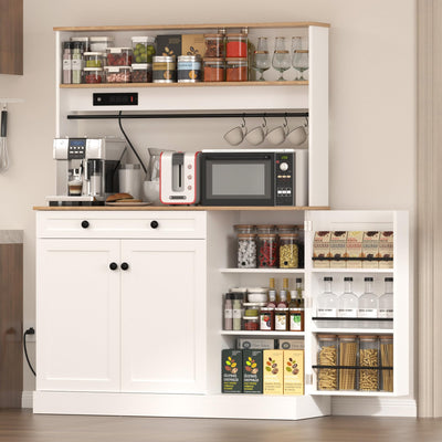 DEYAOPUPU Kitchen Pantry Cabinet,Kitchen Hutch Cabinet with Power Outlets,Doors and Adjustable Shelves,Freestanding Food Pantry with Large Storage Drawer for Dining Room, Living Room