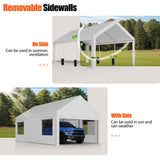 JAMFLY Carport, 12x20 ft Heavy Duty Carport with Roll-up Windows, Portable Garage with Removable Sidewalls & Doors, Car Canopy with Sandbags and All-Season Tarp for Car Boat Truck Motorcycle JAMFLY
