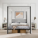 Nouva 14 Inch Metal Canopy Bed Frame Queen Size - Heavy Duty Metal Four Posters Bed Platform w/Headboard No Box Spring Needed, Slat Mattress Support,Noise Free, Black Nouva