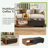 LITTLE TREE Expandable Wooden Coffee Table with 2 Drawers, Space-Saving Rectangular Farmhouse Center Table, Perfect for Living Room and Office, Brown and Black LITTLE TREE