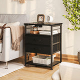 AODK Night Stand with Charging Station, End Table for Bedroom Tall Nightstand with Drawers, Small Nightstand for Bedroom, 4 Tier Storage Bedside Table, Black AODK