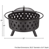 Fire Pit - 32-Inch Outdoor Wood Burning Firepit with Screen, Poker, and Cover - Outdoor Fire Pits for Backyard, Deck, or Patio by Pure Garden (Black) Pure Garden