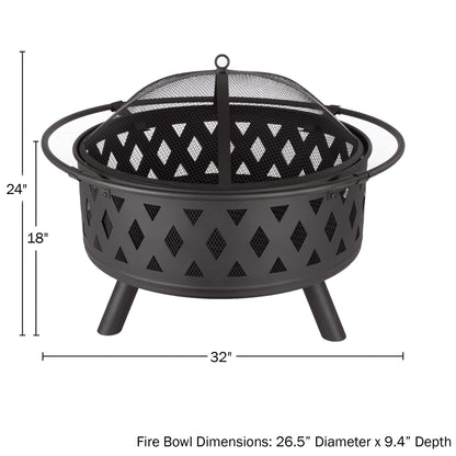 Fire Pit - 32-Inch Outdoor Wood Burning Firepit with Screen, Poker, and Cover - Outdoor Fire Pits for Backyard, Deck, or Patio by Pure Garden (Black)