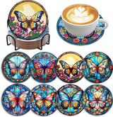 Zythron 8 PCS Butterfly Diamond Art Coasters Diamond Painting Coasters Kits with Holder Butterfly DIY Coaster for Beginners, Adults, Diamond Art Crafts Supplies 4x4 in Zythron