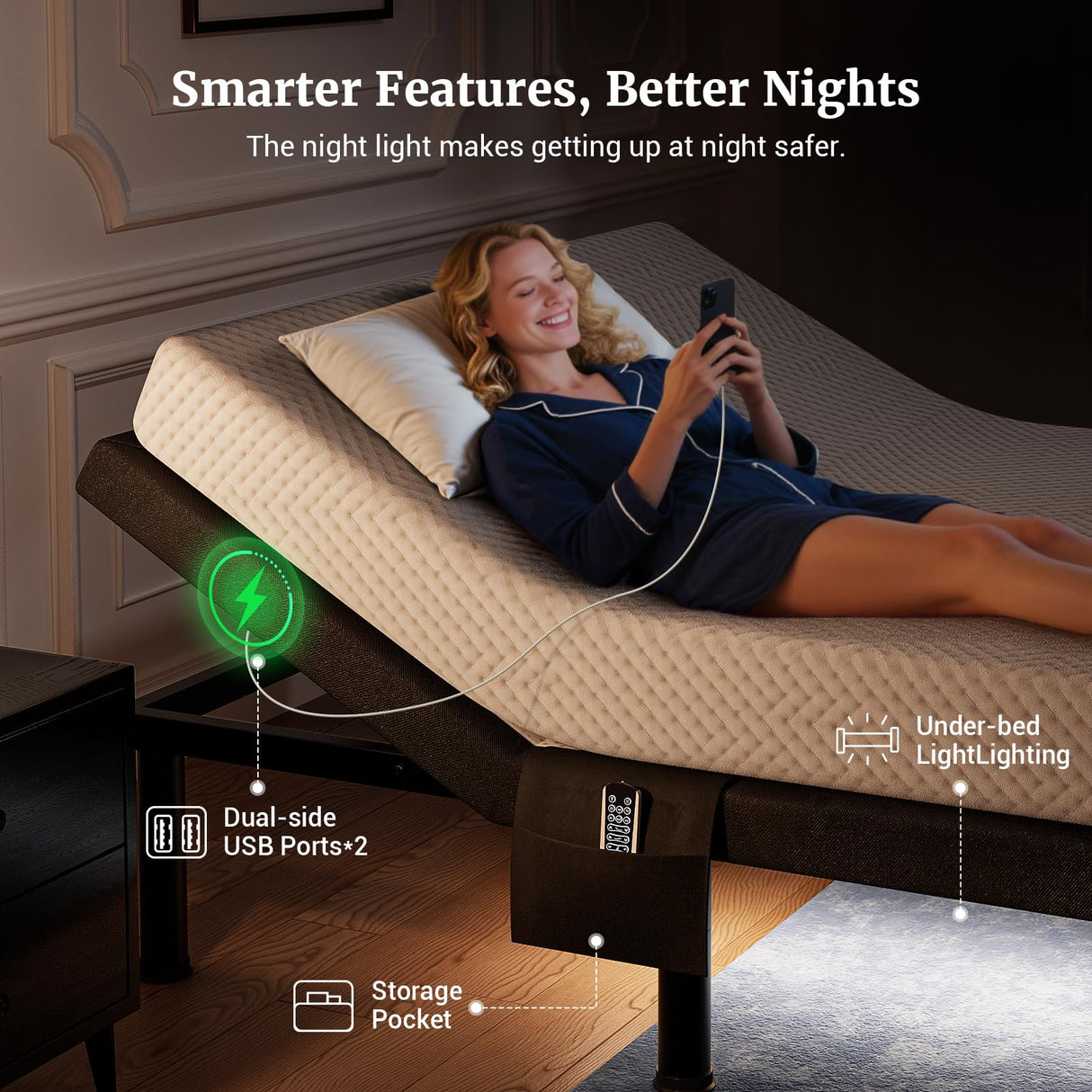 Tami Tami T600 Adjustable Bed Frame Split King Size with Remote & Massage - Syncable Electric Beds Bases, Zero Gravity, Dual Side USB, Nightlight, Quiet Motor, 5 Min Easy Assembly Tami Tami