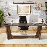 Tribesigns 70.87-Inch Executive Computer Desk: Large Home Office Desk with Solid Wooden Pedestal, Industrial Wood Study Writing Table, Workstation Business Furniture, Brown Tribesigns