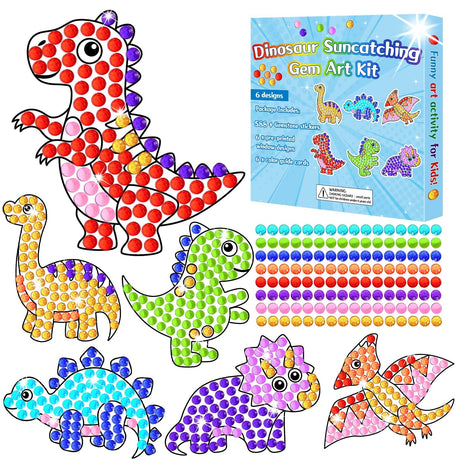 Qyeahkj 6 Pcs Dinosaur Arts Crafts DIY Dino Gem Diamond Suncatcher Crafts for Kids Dinosaur Diamond Painting Gifts Exchange for Kids Aged 4 6 8 10 12 for Home School Party Decor Qyeahkj