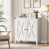 GarveeHome Farmhouse Sideboard Buffet Cabinet, Small Storage Cabinet with 2 Doors and Adjustable Shelves, Accent Entryway Console Cupboard for Living Room, Dining Room, White GarveeHome