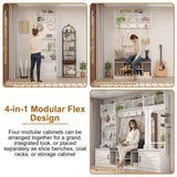 chartustriable 86.6" Wide Extra Large Farmhouse Hall Tree with 3-Color LED Mirror, Entryway Bench with Bench and Shoe Storage, Shoe Shelves,Umbrella Holder, Mudroom Hallway Storage Cabinet chartustriable