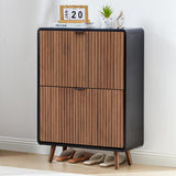 Fluted Shoe Cabinet Storage for Entryway,Slim Shoe Cabinet with 2 Flip Drawers, Narrow Shoes Rack Organizer (Walnut with Black, 2 Drawers) FurSch