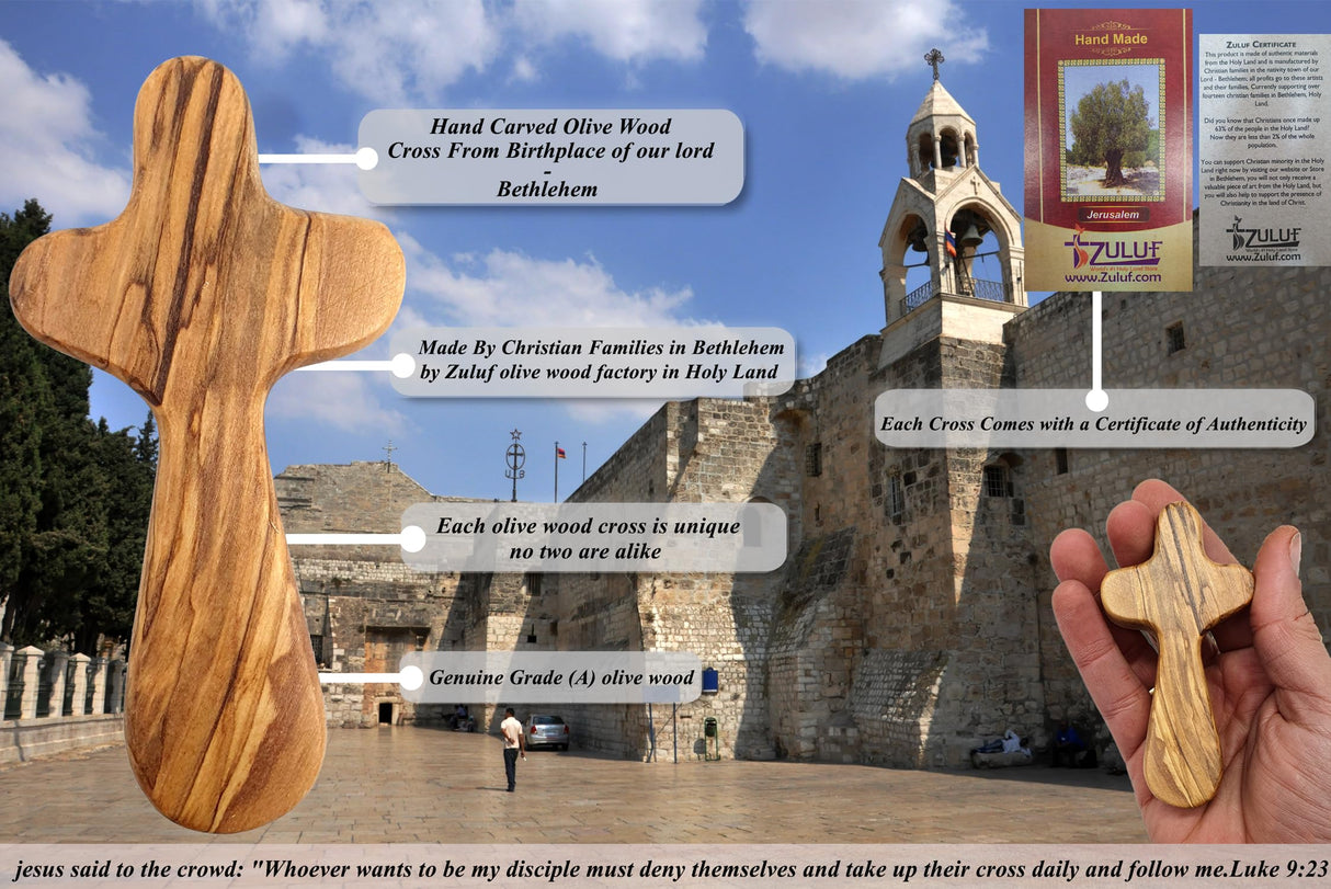 Zuluf Hand Carved Olivewood Medium Comfort Cross Bethlehem - CRS002 9.5cm Zuluf