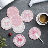 8 Pcs Diamond Painting Coasters,Diamond Painting Kits,Pink Bow Diamond Art Coasters,5D DIY Full Drill Diamond Dots,Gem Art Kits for Adults Arts and Crafts Supplies VDESFUEBY