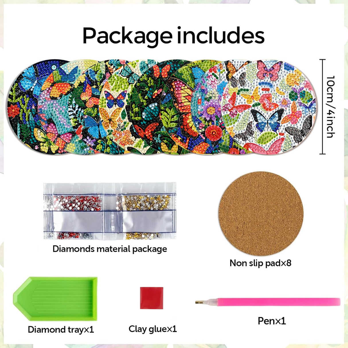 EWJRNSF 8 PCS Small Diamond Painting Coasters Kit, Fall Art Coasters for Adults Beginners, Arts and Crafts Supplies Item Sets Not with Holder Butterfly EWJRNSF