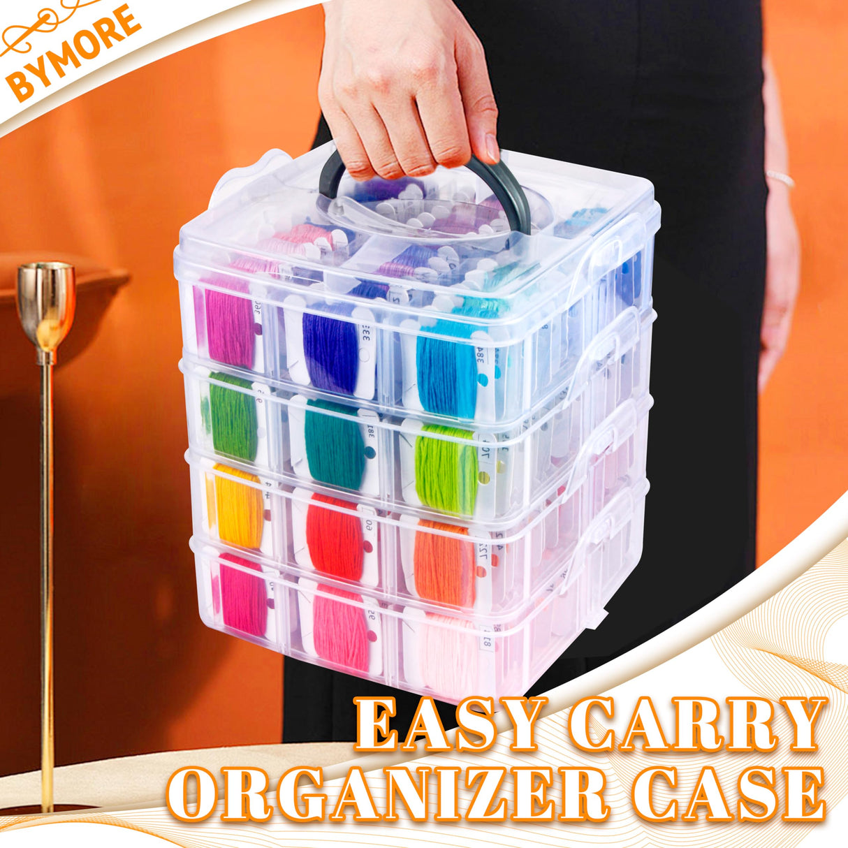 262 Pack Embroidery Thread Floss Kit Including 200 Colors 8 M/Pcs Cross Stitch Sewing Thread with Floss Bins and 62 Pcs Cross Stitch Tool,4-Tier Transparent Storage Box BYMORE