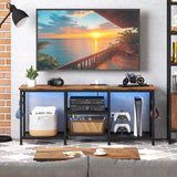 YGEOMER TV Stand Entertainment Center for 55 Inch TVs, with Charging Station and Lights Open Storage Shelves, TV Media Console, Open Storage Shelf with Sound Rack for Living Room, Rustic Brown YGEOMER