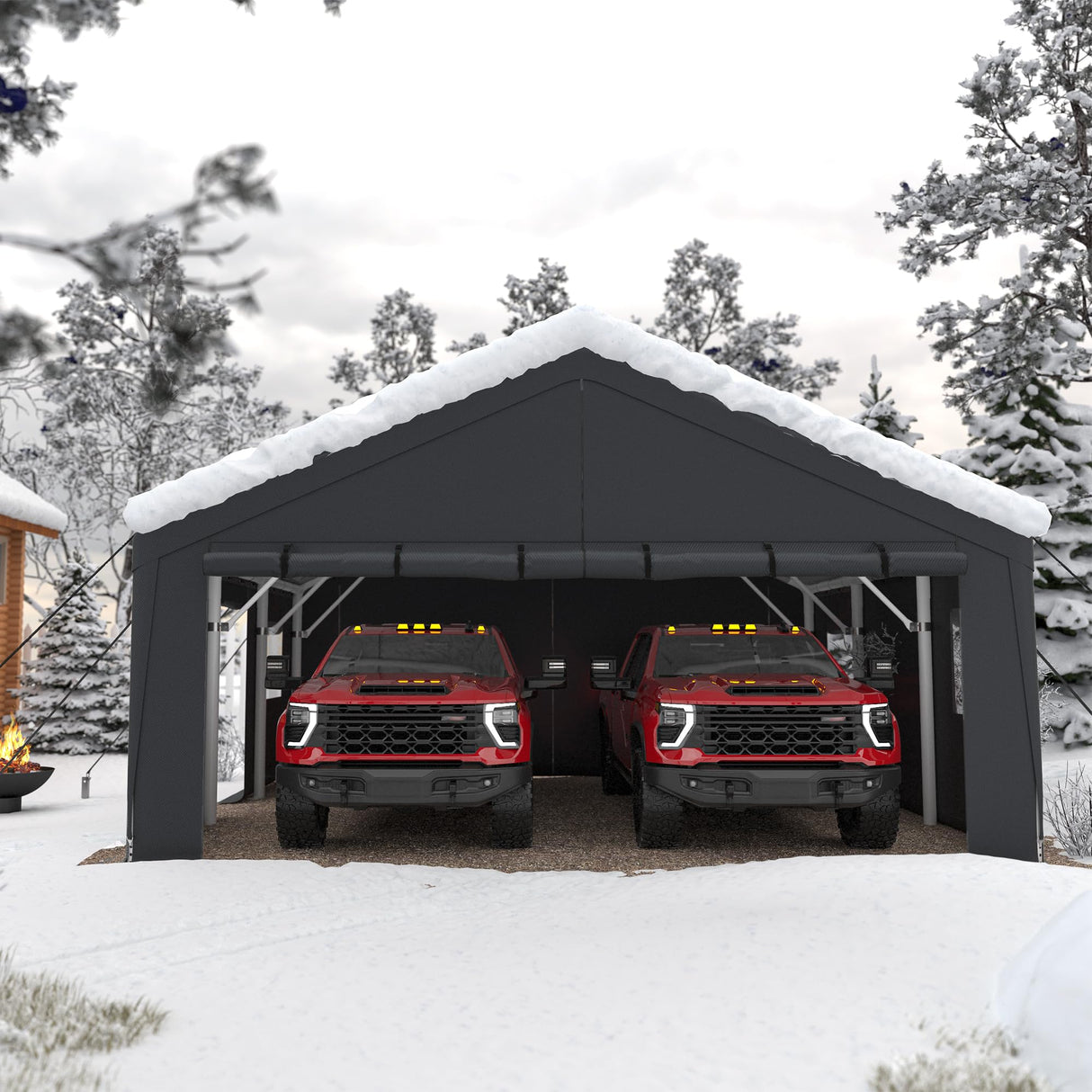 Bepatio 2 Car Carport, 20 x 20 Heavy Duty Metal Carport, All Weather Extra Large Car Port, Outdoor Portable Garage with Side-Opening Doors & Roll-Up Windows Bepatio