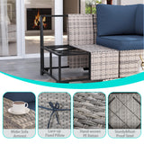 Muphyers 13-Piece Outdoor Patio Furniture Set with Rocking Swivel Chair, PE Wicker Rattan Sectional Sofa Patio Conversation Set with 55,000 BTU Fire Pit Table & Coffee Table, Navy Blue Muphyers