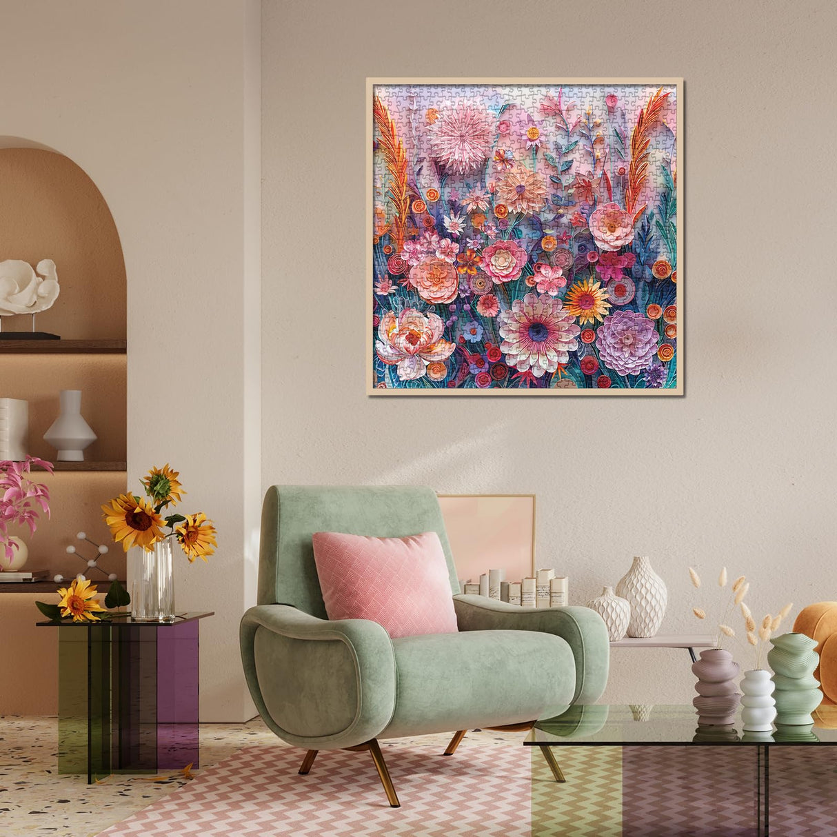 Colorful Flower Puzzle for Adults 1000 Pieces, Papercut Pretty Floral Jigsaw Puzzle, Beautiful Art Garden Daisy Puzzle BBOLDIN