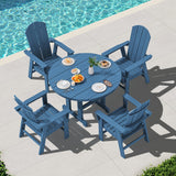 SERWALL 5-Piece Patio Dining Sets, HDPE Outdoor Table and Chairs Furniture Set, 45" Round Dining Table and 4 Adirondack Dining Chair, Navy SERWALL