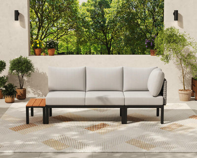 PIZZELLO 4 Piece Patio Conversation Set, Outdoor Sectional Furniture with Loveseat, Single Chair, and Coffee Table, for Porch, Deck, 6" Washable Cushions, Beige