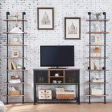 HOMBAZAAR Industrial Pipe Bookshelf,7 Tier Pipe Shelving,Wall Mounted Ladder Shelves with Metal Frame for Home Office,Living Room,Oak Brown HOMBAZAAR