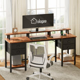 Furologee 61 Inch Desk with 4 Drawers, Computer Desk with Power Outlets and LED Lights, Office Desk with Long Monitor Stand, Large Gaming Desk with Shelf for Home Office/Bedroom/Brown Furologee