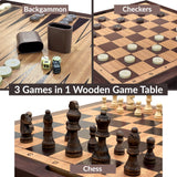 Sterling Games Wooden Chess Table | Chess, Checkers and Backgammon 3 in 1 Combo Game Table Furniture Set, 25" x 25", 4" King STERLING