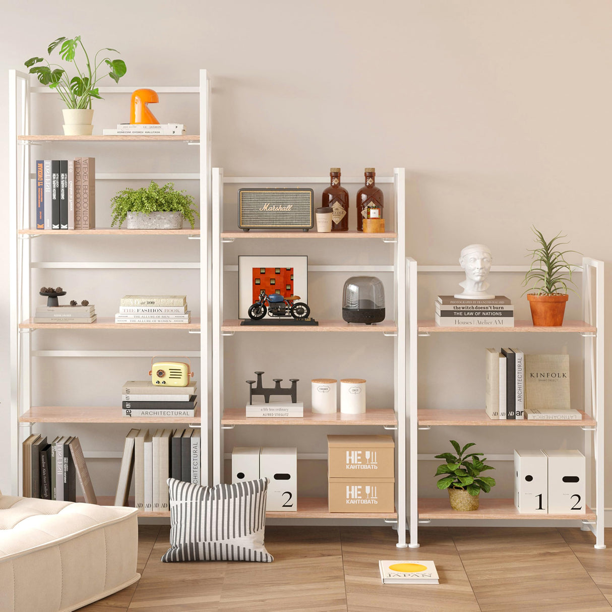 BHG Vintage Multifunctional Folding Bookshelf, No-Assembly Plant Stand Storage Rack Shelves for Home Office (White, 5-Tier) BHG