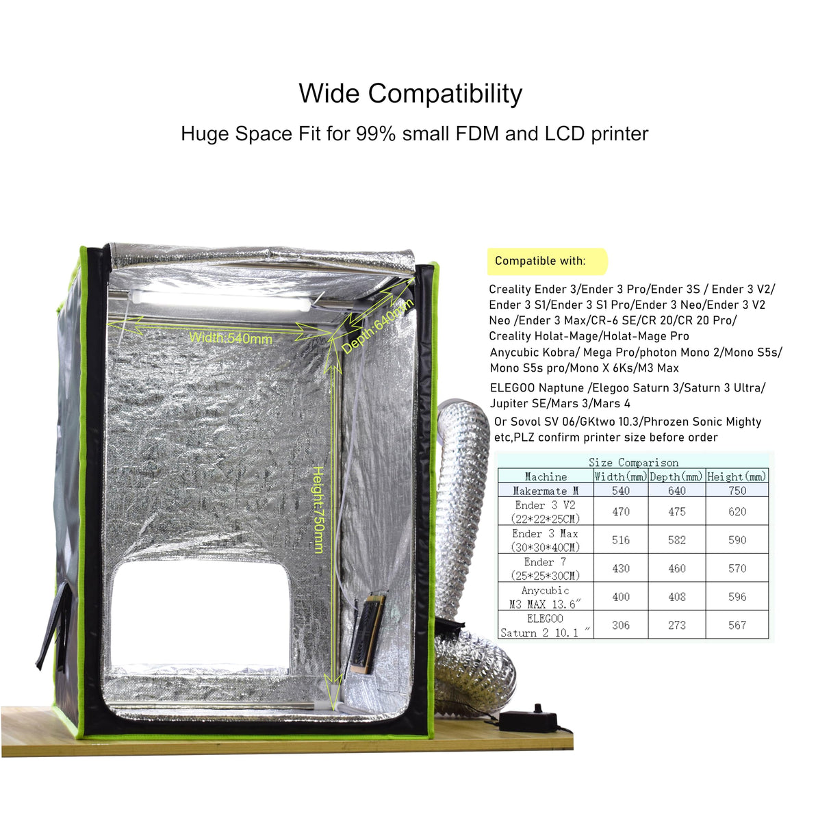 Makermate 3D Printer Enclosure with Ventilation,LED Light,Thermo-Hygrometer Resin 3D Printer Enclosure Lock Smelly Vent Odors for Creality Ender Anycubic Elegoo Bamboo lab Prusa Sovol 3D Printer Makermate