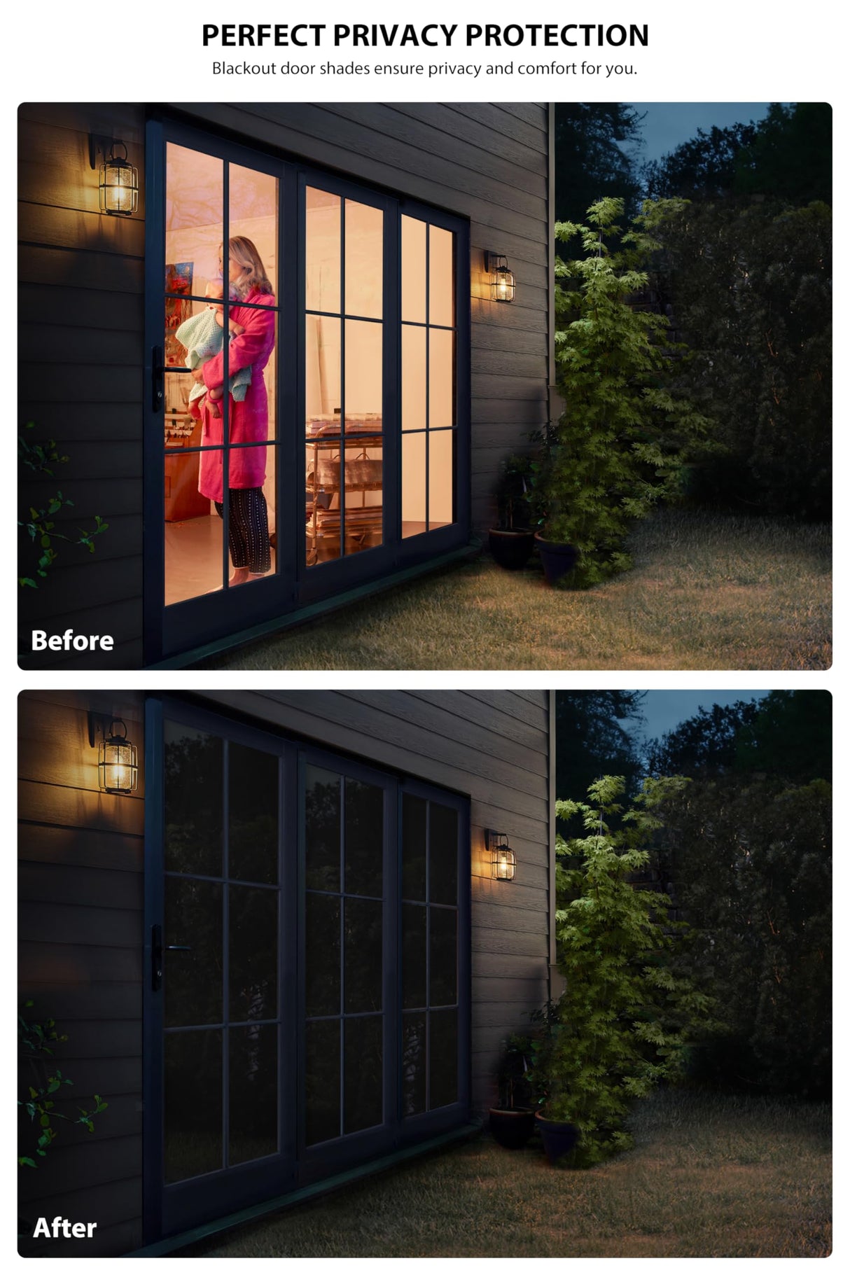 LazBlinds 100% Blackout Door Blinds, No Drill Cordless Roll Up French Door Blinds, Thermal Insulated Light Blocking Shades for Front Door Patio Sidelight Glass Door, 14'' W x 40'' L, Black, 1Pcs LazBlinds