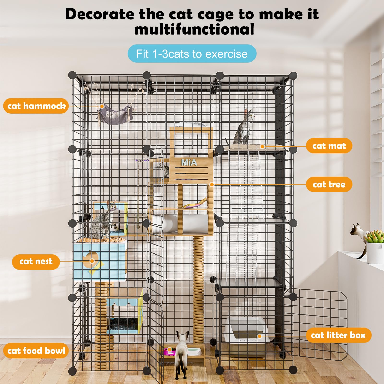 PAWING Catio Outdoor Cat Enclosure Indoor Cat Cage Outdoor Large Metal Wire Cat Playpen Kennel for 1-3 Cats 2x3x4 DIY Kitten Cage Detachable Patio Cat Crate - WoodArtSupply