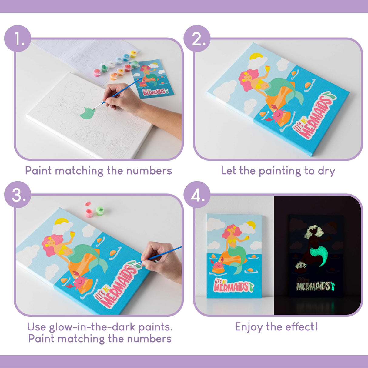 BONNYCO Paint by Numbers Kit for Kids Mermaid Pack 3 Canvas Paint by Number Canvas Framed Pre Drawn, Mermaid Gifts for Girls Painting | Arts and Kids Crafts 4-6 8-12 | Pintar por Numeros Niñas BONNYCO
