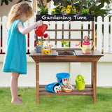 HONEY JOY Kids Potting Bench Table, Fir Wood Garden Potting Benches for Outside, Removable Sink, 4 Flower Pots, Chalkboard, Children Planting Table Work Bench, Mud Kitchen for Kids Outdoor Backyard HONEY JOY