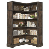 TVU Wood Corner Book Shelf, 5 Tier 65 Inch Tall Bookshelf with Storage, Floor Standing Display Book Shelf for Living Room, Kitchen, Home Office, Rustic Brown TVU