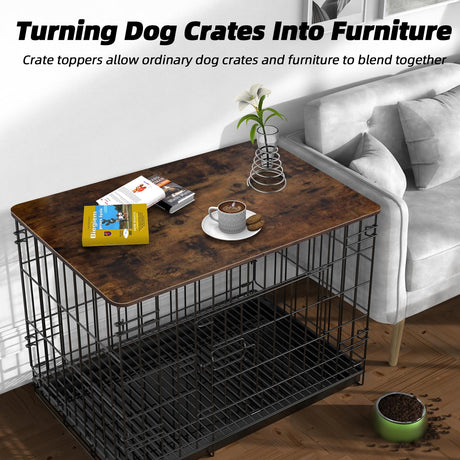 Hoyula Dog Crate Topper Wood 36 Inch Dog Crate Topper Crate Table Topper Collapsible Dog Kennel Topper for Decorative Dog Crate, Suitable for 36 Inch Wire Dog Crate (Furniture Style, Brown) Hoyula