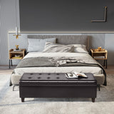 HOMCOM 51" Ottoman Storage Bench, Faux Leather Storage Chest with Lift Top, Tufted Ottoman for Living Room, Entryway, Dark Brown HOMCOM