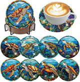 mrpwnle 8 Pack Turtle Diamond Art Coasters Kits, Sea Turtle Diamond Painting Coasters Kits Set with Holder Cork Pads, DIY Diamonds Art Non Slip Coaster Crafts Supplies Kit mrpwnle