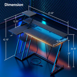 Korfile Reversible Corner Gaming Desk with LED Lights & Power Outlet, L Shaped Computer Desk with Extra Storage Shelves, Gamer Workstations with Monitor Stand for Bedroom, 47 Inch, Carbon Fiber Black Korfile