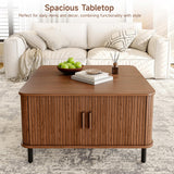 ONBRILL Lift Top Coffee Table with Large Hidden Compartment, Wood Square Coffee Table with Adjustable Footpads, Mid-Century Modern Lift Tabletop Dining Table for Living Room, Home Office, Walnut ONBRILL
