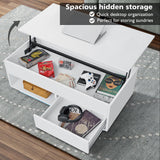 LED Coffee Table White Lift Top Coffee Table with Storage Modern Tea Table with Drawer Lift Up Dining Center Table with LED Light for Living Room Home Office HOMMPA