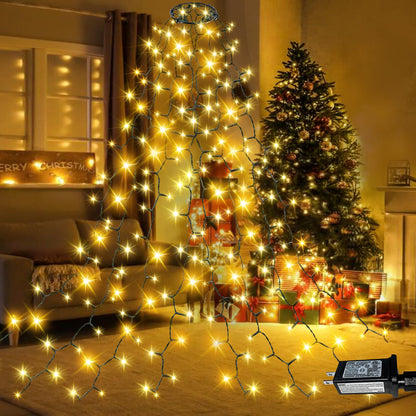 Christmas Tree Lights Indoor Outdoor, 280 LED Christmas String Lights 6.6FT x 8 Lines with 8 Modes & Timer, Waterproof Twinkle Lights Plug in for 6FT- 8FT Xmas Tree Christmas Decoration (Warm White)