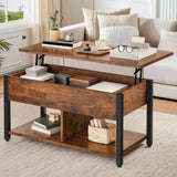 YITAHOME Lift Top Coffee Table, Wooden Coffee Table with Hidden Compartment and Storage Shelf, Center Table for Living Room, Dining Tables with Adjustable Height, Home Office, Rustic Brown YITAHOME