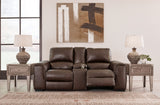 Signature Design by Ashley Alessandro Contemporary Tufted Leather Power Reclining Loveseat with Console and Adjustable Headrest, Dark Brown Signature Design by Ashley
