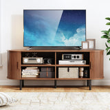 TV Stand with Power Outlet, Mid-Century Modern Television Stand, Media Console with Sliding Doors, Entertainment Center for TVs up to 60 Inch, Adjustable Shelves, Walnut ComfyCorner