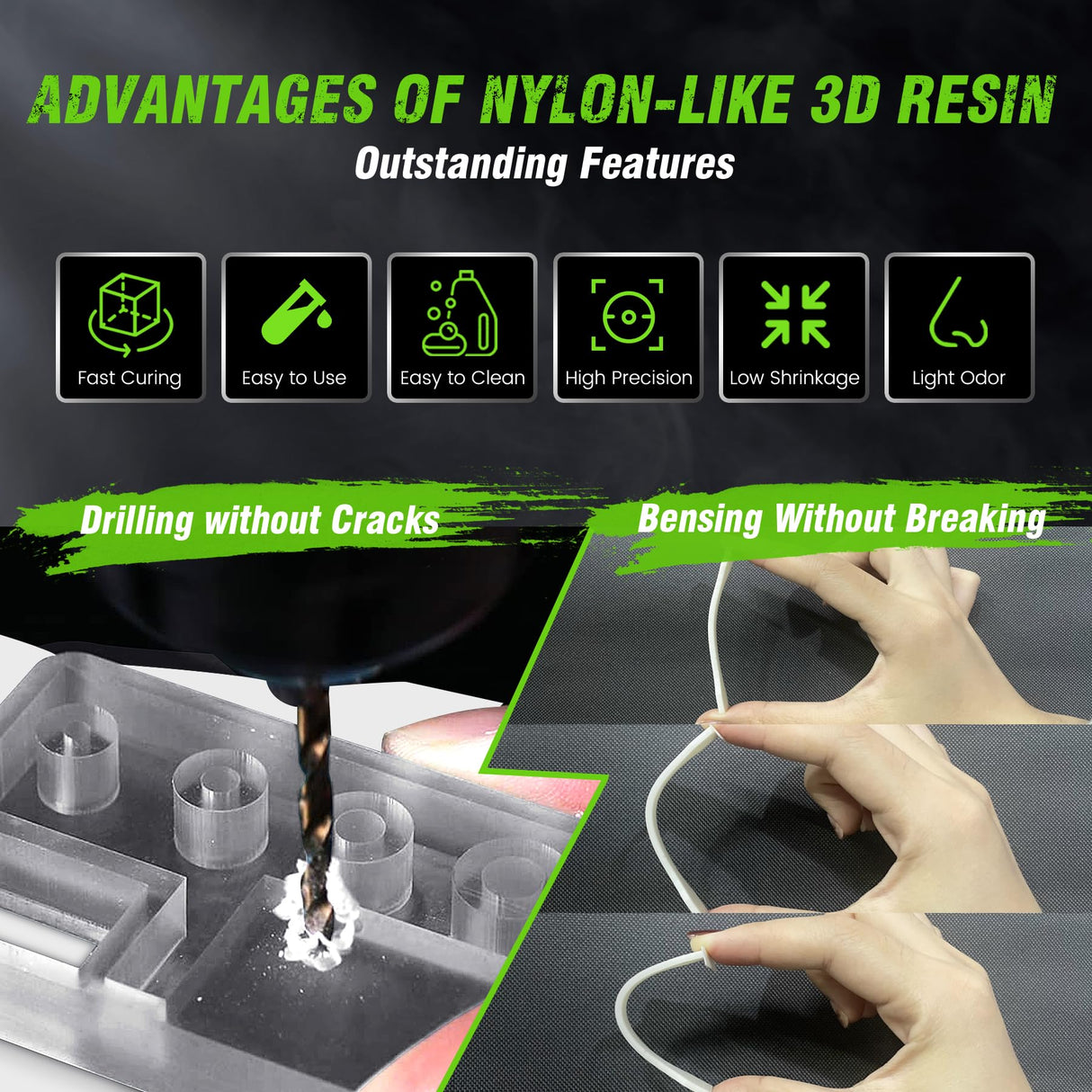 SUNLU 3D Printer Resin, Strong Durable Nylon Like 3D Resin for LCD DLP SLA Resin 3D Printers, 395-405nm UV Light Curing 3D Printing Liquid Photopolymer Resin, Good for Functional Parts, 2000g, Black SUNLU