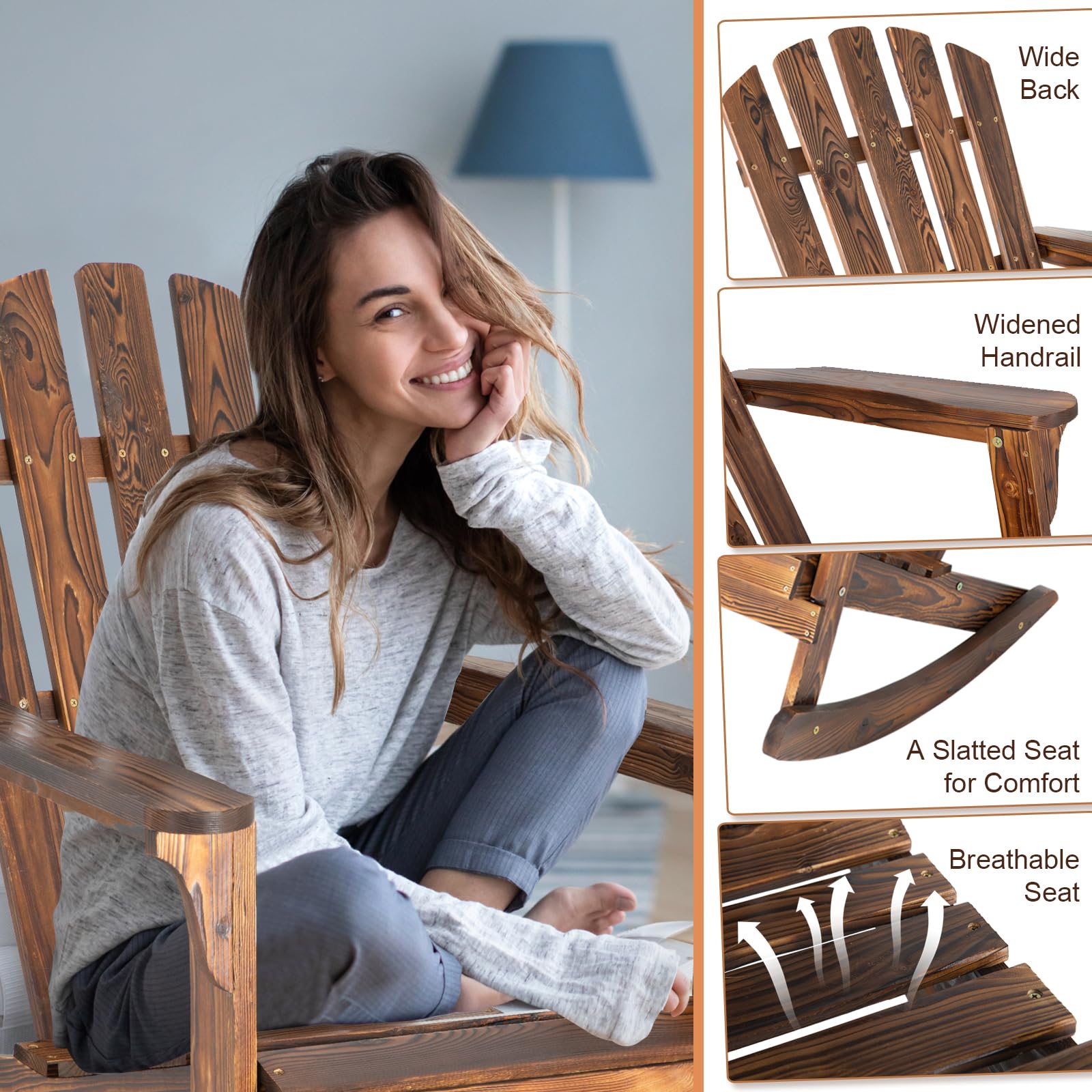 FURNDOOR 2PCS Patio Rocking Chair - Adirondack Rocker Chair Set of 2, Outdoor Wooden Rocking Chairs for Porch, Balcony, Backyard, Poolside - WoodArtSupply