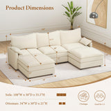 Vesgantti 108" U Shaped Sectional Couch, Comfy Cloud Modular Sectional Sofa with 2 Ottoman Deep Seat Chenille Modern Cloud Sofa, Modular Sofas for Living Room, Bedroom and Apartment, Beige Vesgantti
