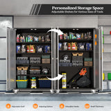 VINGLI Upgraded Wide & Deep Garage Storage Cabinet, Metal Storage Cabinet with Pegboards, Wheels, Locking Doors and Adjustable Shelves (Black & Silver, 43''W x 20''D x 72''H) VINGLI