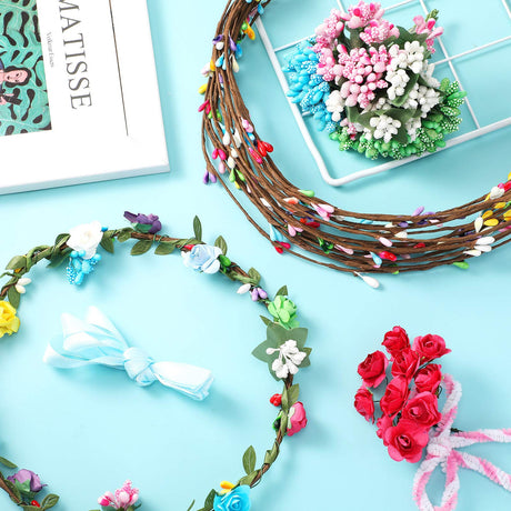 Syhood 20 Sets Flower Crowns Making Kit, Make Your Own Flower Crown Wreath Headbands and Bracelets Craft Kit Hair Accessories Handmade DIY Floral Garland Presents for Girls Syhood