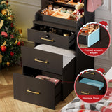 NUNU LAB 3 in 1 Vanity Desk with Mirror and Lights, Tall Makeup Vanity Set with Flip-up Mirror, Jewelry Box, Charging Station, LED Vanities Dressing Table for Small Spaces Bedroom Checkroom NUNU LAB